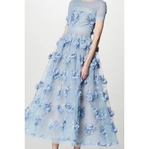 marchesa notte powder blue midi dress with 3D florals